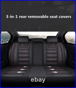 Black PU Leather Car Seat Covers Full Set Four Seasons Universal For 5 Seats Car