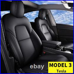 Car 5-Seats Covers For 2017-2023 Tesla Model 3 Black Leather Front Rear Full Set