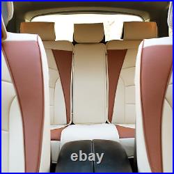 Car Seat Cover Leatherette 5 Seats Full Set Beige Tan with Beige Steering Cover