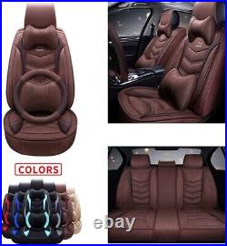 Car Seat Covers Full Set Universal Seat Cover 5 Seats Linen Fabric Coffee