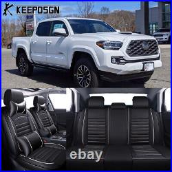 For Toyota Tacoma 2007-2021 Leather Car Seat Cover 5-Seat Full Set White-Line