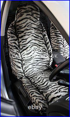 Full Set of Furry Grey Tiger Print Car Seat Covers Fits Most Cars