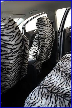 Full Set of Furry Grey Tiger Print Car Seat Covers Fits Most Cars