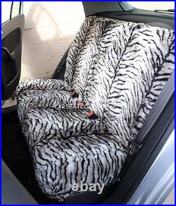 Full Set of Furry Grey Tiger Print Car Seat Covers Fits Most Cars