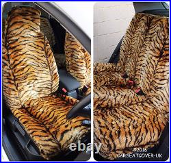 Gold Tiger Luxury Faux Fur Furry Car Seat Covers Full Set- Universal Fit