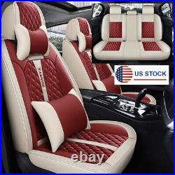 Luxury PU Leather Car Seat Cover Front+Rear Cushions Full Set Protector +Pillows