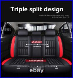 Red & Black PU Leather Front + Rear 5-Seats Car Seat Covers Full Set Cushion USA