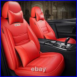 Red Luxury 5 Seats PU Leather Car Seat Cushion Covers Full Surround Universal