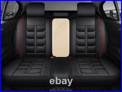 US Stock Black+Red Line PU Leather Car Seat Cover Full Set Cushions Front+Rear