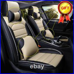 WithPillow Full Set Car Seat Cover PU Leather 5 Sits Cushion Protector Front &Rear