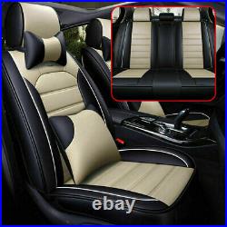 WithPillow Full Set Car Seat Cover PU Leather 5 Sits Cushion Protector Front &Rear